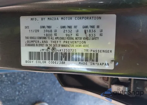 2010 Mazda 3 I from USA, damaged, VIN JM1BL1SG4A1250725